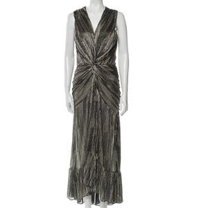 Misa Los Angeles Silver Black Ruched Maxi Gown - very flattering!